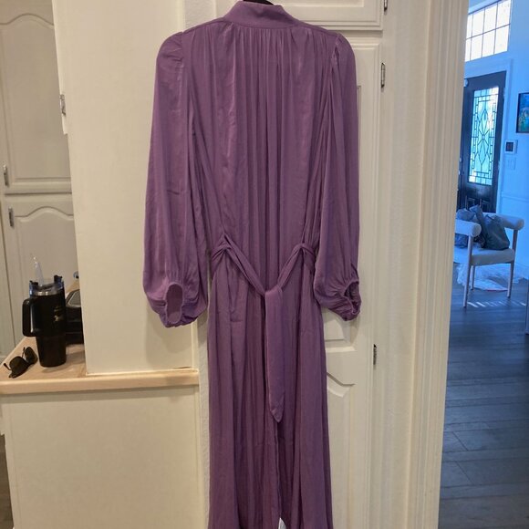 NWT Banana Republic Purple Dress Sz Small Maxi Tea Length Slit Back Long Sleeve - Picture 2 of 9
